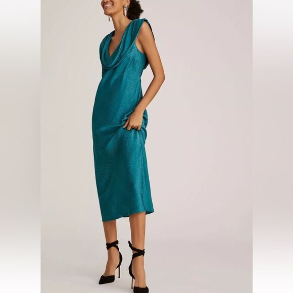 Maeve Dresses & Skirts - Anthropologie Maeve Cowl Neck Slip Midi Dress Size M Satin